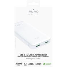 Puro PURO White Fast Charger Power Bank - Napajalna banka za pametne telefone in tablične računalnike 20000 mAh, 2xUSB-A + 1xUSB-C (bela)