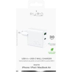 Puro PURO Mini hitri potovalni polnilnik - USB-A + USB-C Power Delivery 30W hitri potovalni polnilnik (bel)