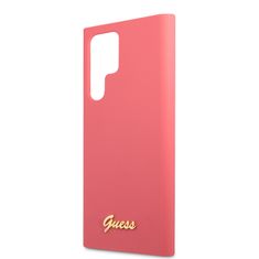 Guess Guess Silikonski kovinski logotip - Samsung Galaxy S22 Ultra Case (fuksija)