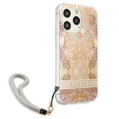 Guess Guess Flower Cord - Ohišje s povodcem za iPhone 13 Pro (zlato)