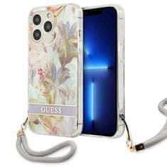 Guess Guess Flower Cord - Ohišje s povodcem za iPhone 13 Pro Max (vijolično)