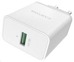 Canyon Mrežni polnilnik H-24, 1x USB-A, Quick Charge 3.0, 24W, bela