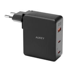 Aukey Aukey PA-B7O, 1xUSB-A, 2xUSB-C, 140W GaN omrežni polnilec (črn)