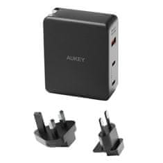 Aukey Aukey PA-B7O, 1xUSB-A, 2xUSB-C, 140W GaN omrežni polnilec (črn)