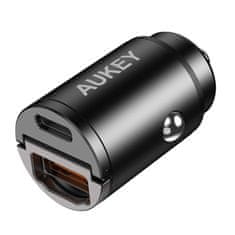 Aukey Avtomobilski polnilec Aukey CC-A3, 1xUSB-A, 1xUSB-C, 30 W (črn)