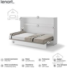 Trianova Postelja v omari Lenart - Bed Concept 05 - 120x200 cm - bela