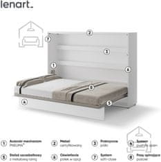 Trianova Postelja v omari Lenart - Bed Concept 04 - 140x200 cm - bela sijaj 