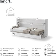 Trianova Postelja v omari Lenart - Bed Concept 06 - 90x200 cm - bela