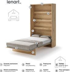 Trianova Postelja v omari Lenart - Bed Concept 02 - 120x200 cm - artisan hrast