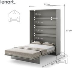 Trianova Postelja v omari Lenart - Bed Concept 01 - 140x200 cm - siva