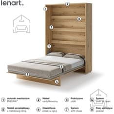 Trianova Postelja v omari Lenart - Bed Concept 01 - 140x200 cm - artisan hrast 