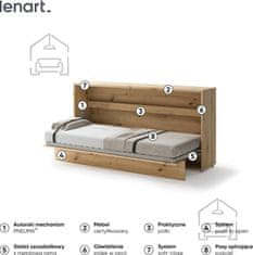 Trianova Postelja v omari Lenart - Bed Concept 06 - 90x200 cm - artisan hrast 