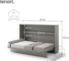 Trianova Postelja v omari Lenart - Bed Concept 05 - 120x200 cm - siva