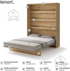 Trianova Postelja v omari Lenart - Bed Concept 12 - 160x200 cm - artisan hrast