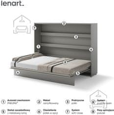 Trianova Postelja v omari Lenart - Bed Concept 04 - 140x200 cm - siva