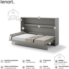 Trianova Postelja v omari Lenart - Bed Concept 05 - 120x200 cm - siva