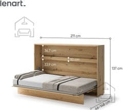 Trianova Postelja v omari Lenart - Bed Concept 05 - 120x200 cm - artisan hrast