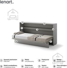 Trianova Postelja v omari Lenart - Bed Concept 06 - 90x200 cm - siva