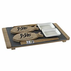 NEW Set za suši DKD Home Decor Črna Naraven Keramika Bambus Plastika Tabla Orientalsko 30 x 15 x 4 cm (9 Kosi)