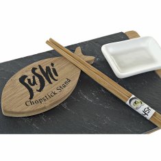 NEW Set za suši DKD Home Decor Črna Naraven Keramika Bambus Plastika Tabla Orientalsko 30 x 15 x 4 cm (9 Kosi)