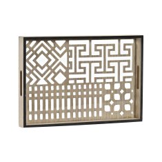 NEW Pladenj za prigrizke DKD Home Decor Les Geometrijska Kristal Rjava (40 x 27 x 4 cm)