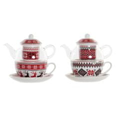 NEW Čajnik DKD Home Decor Vianoce Kristal Porcelan Rdeča Bela (250 ml) (2 kosov)