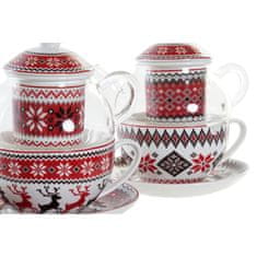 NEW Čajnik DKD Home Decor Vianoce Kristal Porcelan Rdeča Bela (250 ml) (2 kosov)