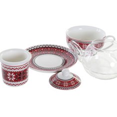 NEW Čajnik DKD Home Decor Vianoce Kristal Porcelan Rdeča Bela (250 ml) (2 kosov)