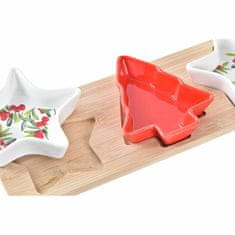 NEW Set za Aperitiv DKD Home Decor Rdeča Bela Bambus Gres (33 x 11,6 x 3,3 cm)