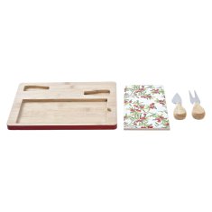 NEW Set za Aperitiv DKD Home Decor Flori Rdeča Bela Bambus Gres (24,5 x 20 x 1,2 cm)