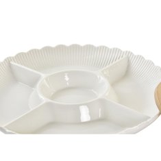 NEW Pladenj za prigrizke DKD Home Decor Bela Bel/Roza Naraven Bambus Porcelan 25,5 x 25,5 x 3 cm