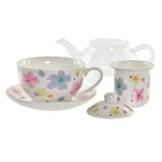 NEW Čajnik DKD Home Decor Flori Kristal Porcelan Pisana (250 ml) (4 kosov)