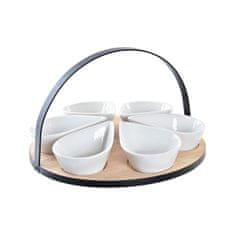 NEW Set za Aperitiv DKD Home Decor Bel/Črn Kovina Bambus Gres Loft 7 Kosi 30 x 40 cm 25 x 25 x 14 cm