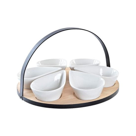 Miramarket Set za Aperitiv DKD Home Decor Bel/Črn Kovina Bambus Gres Loft 7 Kosi 30 x 40 cm 25 x 25 x 14 cm