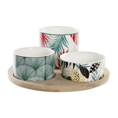 Miramarket Set za Aperitiv DKD Home Decor Pisana Bambus Gres Tropical (4 Kosi) (20 x 20 x 8 cm)