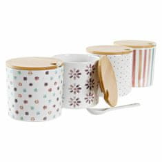 Miramarket Posoda za sladko DKD Home Decor S pokrovom Naraven Siva Nebesno modra Pisana Gres 4 Kosi 9,5 x 9,5 x 9,5 cm