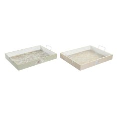 Miramarket Pladenj DKD Home Decor Bež Zelena Rumena Les MDF (43 x 30 x 8 cm) (2 kosov)