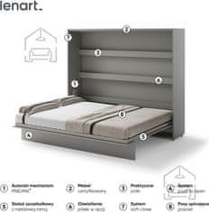 Trianova Postelja v omari Lenart - Bed Concept 14 - 160x200 cm - siva