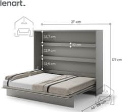 Trianova Postelja v omari Lenart - Bed Concept 14 - 160x200 cm - siva