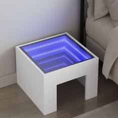 Vidaxl Nočna mizica z neskončnimi LED bela 40x40x30 cm