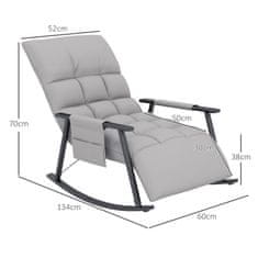 HOMCOM Gugalni Stol Relax Chair Opora Za Noge Gugalni Stol Stranski Žep Nastavljivo Naslonjalo Do 120 Kg Mikrovlaken Siva 