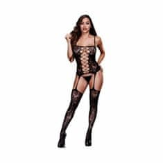 Baci Lingerie Corset Front z Naramnicami Čipkast Bodystocking Ena Velikost Baci Lingerie BW3124 Črna (Ena velikost)