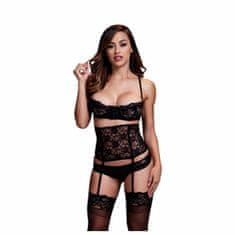 Baci Lingerie Čipkast Modrček in Steznik in Hlačke Set Ena Velikost Baci Lingerie BLW3100 Črna (Ena velikost)