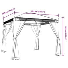 Vidaxl Paviljon z mrežastimi stenami antracit 2,93x2,93 m jeklo