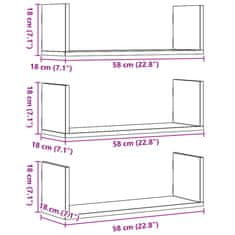 Vidaxl Stenska polica 3 kosi črna 58x18x18 cm iverna plošča