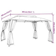 Vidaxl Paviljon z dvojno streho, mrežnimi stenami krem 3,93x2,93 m