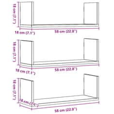 Vidaxl Stenska polica 3 kosi bela 58x18x18 cm iverna plošča