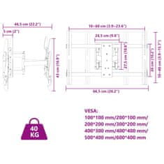 Vidaxl Stenski nosilec za TV 37-80-palčni VESA 600x400 mm 40kg