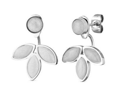 Vuch Moderni jekleni uhani z belo turkizno barvo 2v1 MOON LILIES EARRINGS