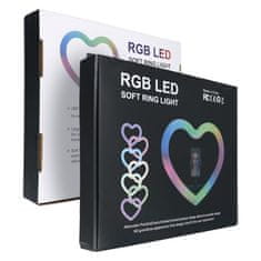 OEM LED Ring Stream RGB svetilka 12" FULL COLOR z držalom za telefon HEART + stativ JM33-13 črna